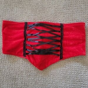 Red & Black Velvet Corset Ribbon Lace Up Tie Belt Halloween Costume Piece
